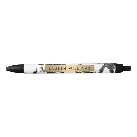  Black Floral Pattern gepersonaliseerd Zwarte Inkt Pen (Voorkant)