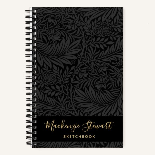 Black Floral Pattern Sketchbook Notitieboek (Voorkant)