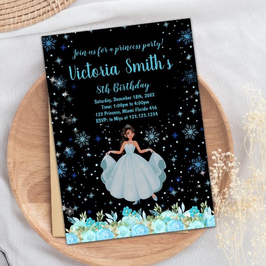 Black Floral Princess Invitations d'anniversaire