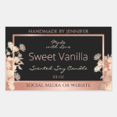 Black Floral Product Packaging Labels Roos Gold (Voorkant)