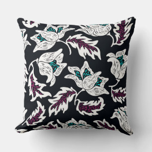 Black Floral Reversible Pillow Kussen