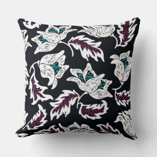 Black Floral Reversible Pillow Kussen