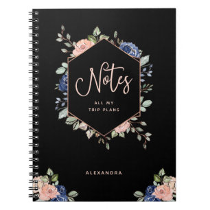 Black Floral   Roos Gold Geometric Notitieboek