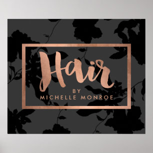 Black Floral Roos Gold Text Hair Stylist Poster