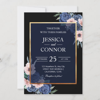 Black Floral rustic Gold elegant moderne bruiloft Kaart