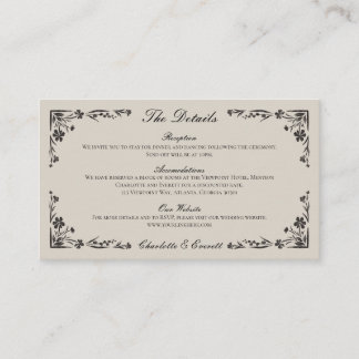 Black Floral Wedding Details Enclosure Card Informatiekaartje