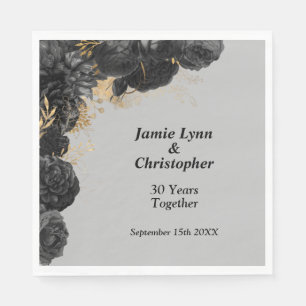 Black Floral Wedding Jubileum Napkins Servet