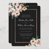 Black Floral Wedding Kaart (Voorkant / Achterkant)