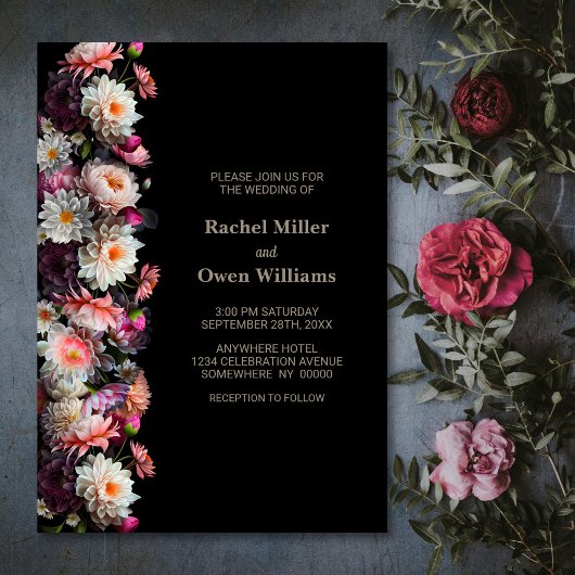 Black Floral Wedding Kaart