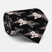 Black Floral Wedding Stropdas (Opgerold)