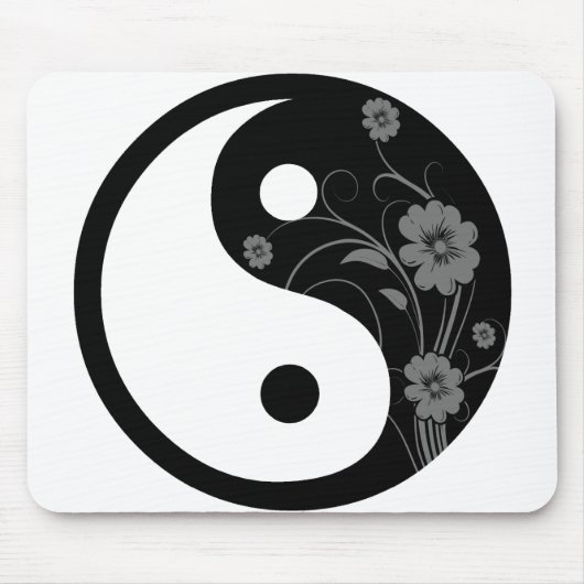Black Floral Yin Yang Muismat (Voorkant)