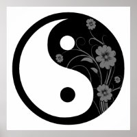 Black Floral Yin Yang Symbol