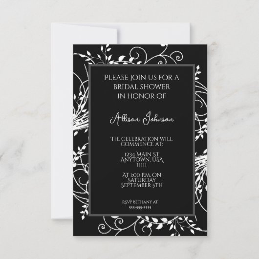 Black Flourish Bridal Shower-uitnodiging Kaart (Voorkant)