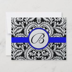 Black Flower Damask met Royal Blue Trim RSVP-kaart RSVP Kaartje