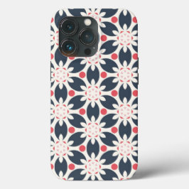 Black Flowers and Pink Spots Pattern iPhone 13 Pro Hoesje