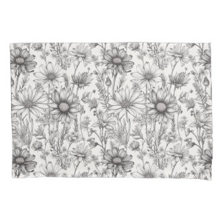 Black flowers drawing kussensloop