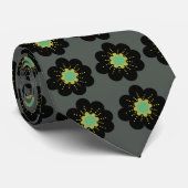 Black Flowers Hippie ArtNeck Stropdas (Opgerold)