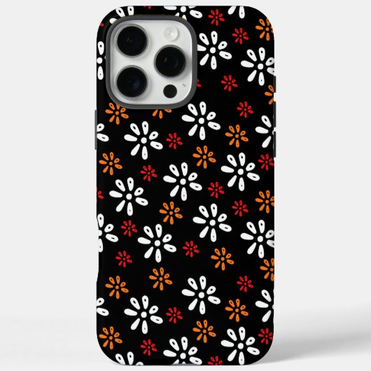 Black Flowers Pattern iPhone 16 Pro Max Hoesje (Achterkant)