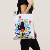 Black Fluffy Cat met bloemen Draagtas (Dichtbij)