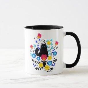 Black Fluffy Cat met bloemen Mok