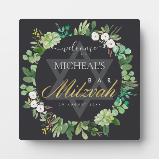 BLACK FOLIAGE WREATH STAR BAR BAT MITZVAH WELCOME FOTOPLAAT (Voorkant)