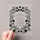 Black Folk Art Bloemen bruiloft Acryl Uitnodigingen (Insitu (Draagbaar))