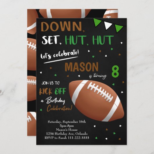 Black Football Boys Invitation Anniversaire (Devant / Derrière)