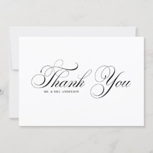 Black Formal Flourish Script Wedding Bedankkaart