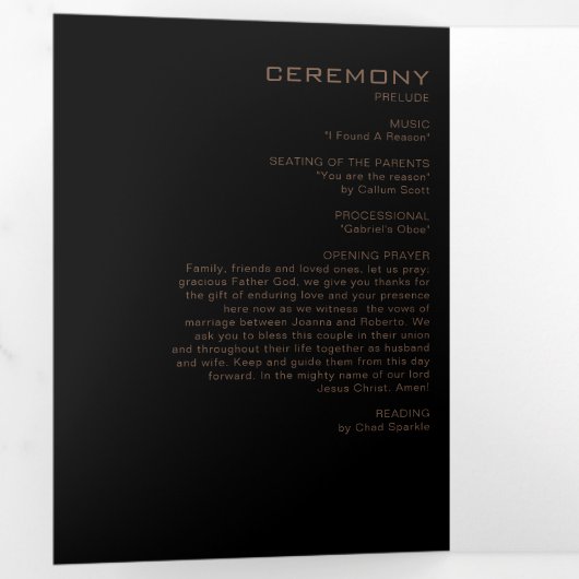 Black Formal Minimal Triple Wedding Programme (Intérieur en premier)