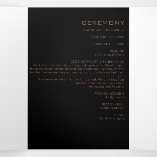 Black Formal Minimal Triple Wedding Programme (Intérieur au milieu)