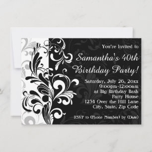 Black Fountain Swirl Birthday Party Kaart