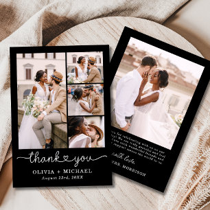 Black Four Fotocollage Script Wedding Bedankkaart