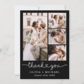 Black Four Fotocollage Script Wedding Bedankkaart (Voorkant)