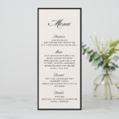 Black Frame Modern Ivory Wedding Menu card Kaart (Staand voorkant)