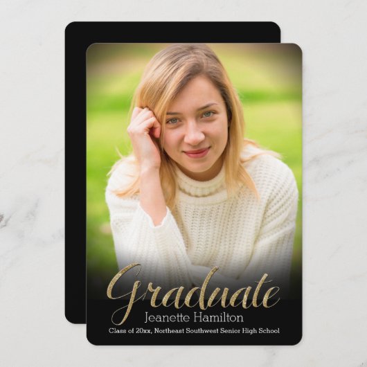 Black Frame Vignette Photo Faire-part de graduatio (Devant / Derrière)