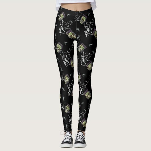 🖤 Black Frankenstein Halloween Leggings 🎃💀 (Voorkant)