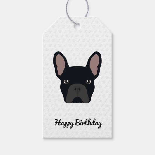 Black French Bulldog Birthday Cadeaulabel (Voorkant)