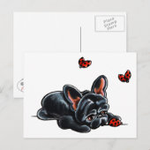 Black French Bulldog Ladybug Briefkaart (Voorkant / Achterkant)