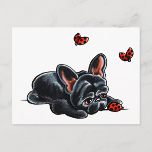 Black French Bulldog Ladybug Briefkaart