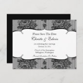 Black French Lace Save the Date Notice (Voorkant / Achterkant)