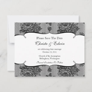 Black French Lace Save the Date Notice