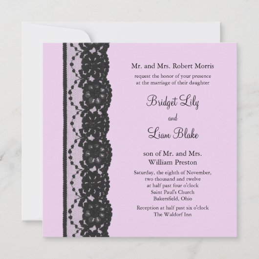 Black French Lace Wedding Invitation Kaart (Voorkant)