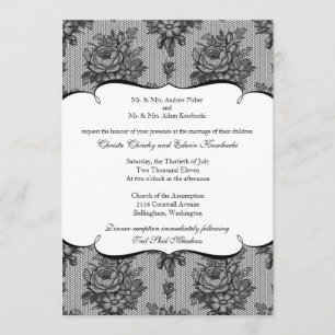 Black French Lace Wedding Invitation Kaart