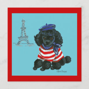 Black French Poodle Puppy Dog Invitation Kaart