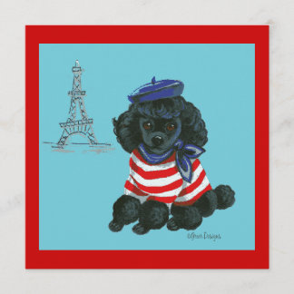 Black French Poodle Puppy Dog Invitation Kaart