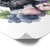 Black Frenchie Pug Dog Floral Waterverf Poster (Hoek)