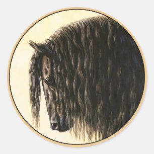 Black Friesian Draft Horse Ronde Sticker