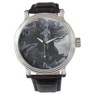 Black Friesian Horse Horloge