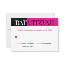 Black Fuchsia Block Bat Mitzvah Reply RSVP