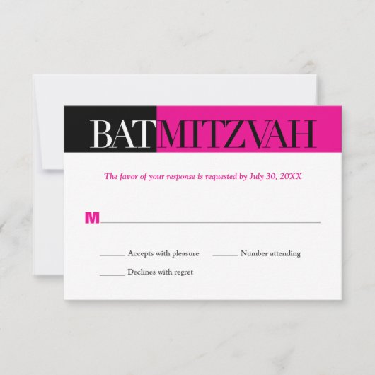 Black Fuchsia Block Bat Mitzvah Reply RSVP (Voorkant)